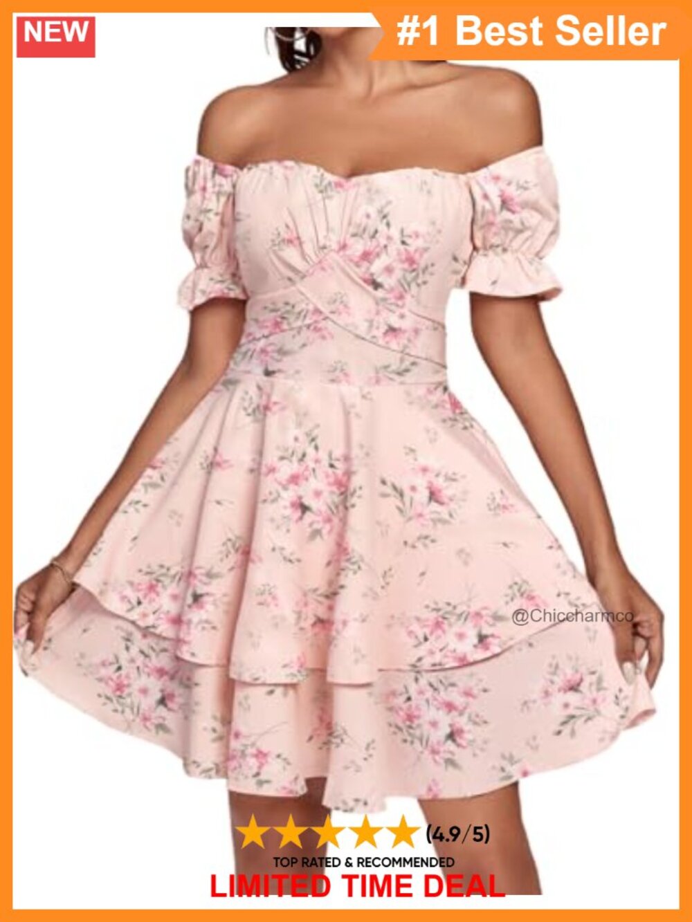 Off Shoulder Ruched Bust Ruffle Hem Mini Dress - Picture 4 of 6